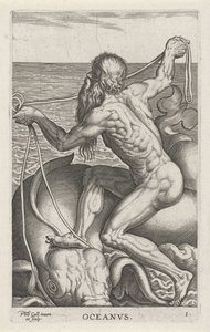 Sea God Oceanus, River and Sea Gods, Semideorum Marinorum amnicorumque sigillariae imagines perelegantes by Philips Galle