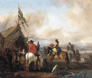 A Military Encampment with Cavaliers