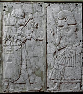 Phoenician Civilization: Bed Ornament Decorated with an Ivory Low Relief Representing a Guard Presenting a Lion to the King by Phoenician
