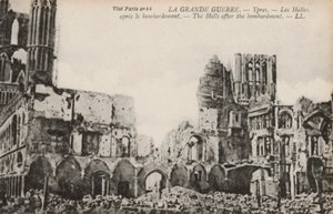 Ruins of the Cloth Hall, Ypres, Belgium, after the bombardment during the First World War