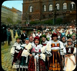Young Women in National Costumes, Wenceslas Square, Prague, Czechoslovakia, c.1921 by Photographer Czech