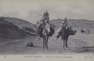 Travellers in the Algerian Sahara on the road from Biskra to El Kantara by Photographer French