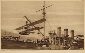 French Naval Aeroplane Being Lifted onto a Ship by Photographer German