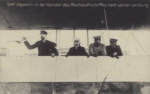 German airship constructor Graf Ferdinand von Zeppelin in the gondola of one of his airships after landing by Photographer German