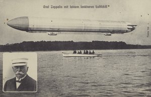 Graf Ferdinand von Zeppelin and one of his airships by Photographer German