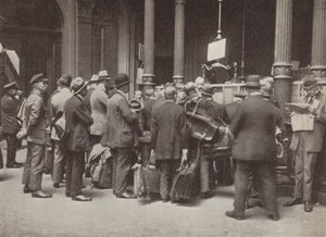 Hyperinflation in Weimar Germany: members of the public queuing outside the Reichsbank in Berlin with suitcases to carry their money, July 1923 by Photographer German