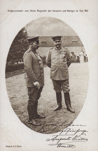 Kaiser Wilhelm II with Field Marshal Paul von Hindenburg, commander of the German army, Posen, World War I by Photographer German