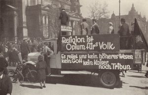 Lorry daubed with Communist slogans on the streets of Berlin, Germany by Photographer German