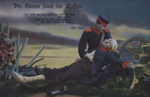 The Sun Set in the West: A German Soldier Comforting His Dying Comrade on the Battlefield by Photographer German