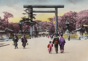 Japan, c.1912: The Enormous Bronze Torii for Shokonsha or spirit invoking Shrine for dead soldiers in national troubles, Tokyo by Photographer Japanese