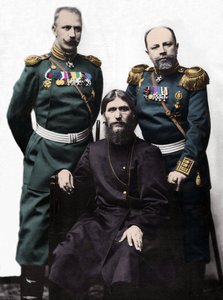 Grigory Rasputin with Captain von Lohman, and Prince Colonel Putyatin by Photographer Russian