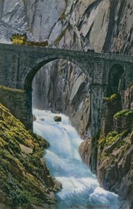 Carriage Crossing the Teufelsbrucke over the Schollenen Gorge in Switzerland