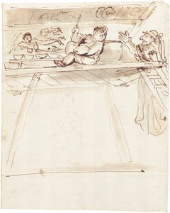 A Caricature of Pier Francesco Mola Interrupting Giovanni Battista Passeri Painting a Ceiling Decoration of a Reclining Venus by Pier Francesco Mola