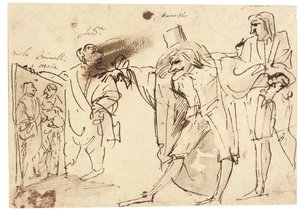 Caricature of the Artist Presenting a Picture of Himself and Simonelli to the Collector Panesio and Another Spectator by Pier Francesco Mola