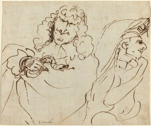 Caricature with Mola Protecting Himself from a Man Holding a Viper by Pier Francesco Mola