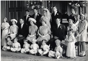 Group Wedding Photograph of Lord Hartington and Amanda with HM the Queen, and the Queen Mother, 28th June 1967