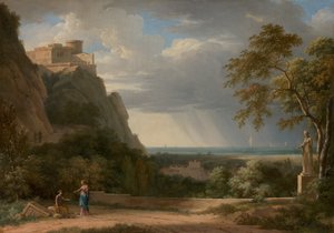 Classical Landscape with Figures and Sculpture by Pierre-Henri de Valenciennes