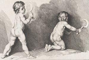 Two nude children standing, from New Book of Children