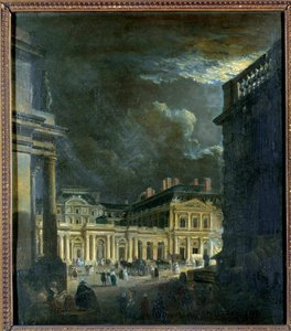 La Place du Palais Royal in Paris by the moonlight by Pierre Antoine Demachy