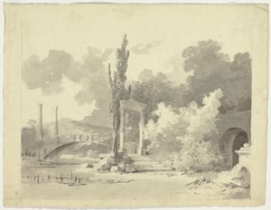 View of the Park at Versailles: Arched Bridge with Columned Approaches