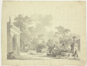 View of the Park at Versailles: Arched Entry to a Terrace, Urns and Ruined Statuary