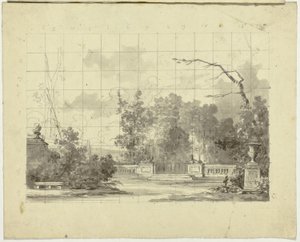 View of the Park at Versailles: Balustrade with Two Sphinxes Urn