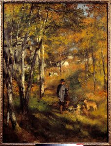 Jules Lecoeur and his dogs in Fontainebleau forest. by Pierre Auguste Renoir