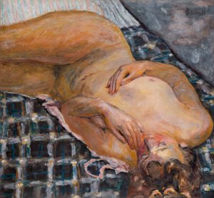 Reclining Nude against a White and Blue Plaid, c.1909