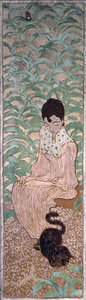 Seated Woman with a Cat, one of four panels of Women in the Garden by Pierre Bonnard