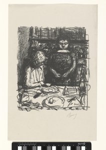Seated Man at Table with Meal and Standing Woman by Pierre Bonnard