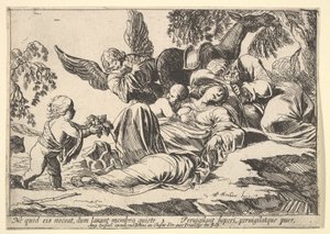 Angels Giving Fruit to the Sleeping Holy Family by Pierre Brebiette