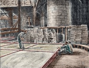 Manufacture of soaps. Engraving from Excursion a travers les metiers by Pierre Calmette