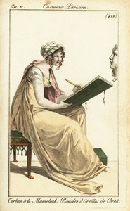 Woman drawing a classical bust in a sketchbook, Paris