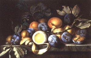 Still Life with Plums and a Peeled Lemon by Pierre Dupuis