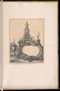 Cartouche with a Fountain and an Obelisk in the Background