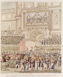 The Emperor and the Empress Receiving the Homage of the French Troops from the Balcony of the Tuileries on the Occasion of their Marriage, engraved by Charles Pierre Joseph Normand by Pierre Francois Leonard Fontaine