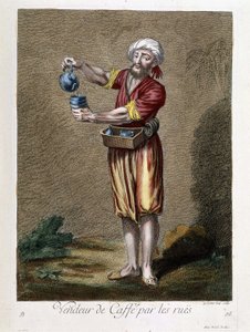 Seller of coffee by the streets, “Collection of 100 prints representing different nations of the Levant in 1707 and 1708” by orders of M. de Frriol, ambassador of the king at the Porte and updated in 1712-13 by the care of M. Le Hay, Basan engraver, Paris