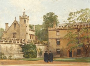 The Grammar Hall from St Johns Quadrangle in 1881: President Bulley in the Lodgings Drive and Two Others, 1881 by Pierre François Joseph Tonneau