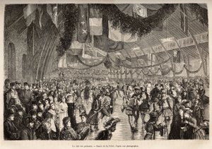 The Montreal Skaters Club at a Costume Skating Evening (engraved after a drawing by P. Fritel, illustrating the excursion to Canada and the Riviere Rouge du Nord by H. De Lamotte, published in 