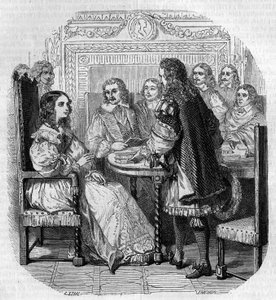 Visit of Queen Christine of Sweden to the Academy Francaise in Paris in the presence of Cardinal Richelieu. Engraving by G. Staal by Pierre Gustave Eugene Staal