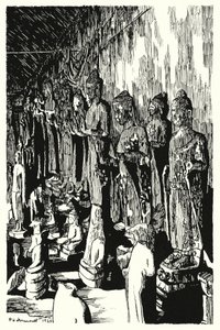 An assembly of Buddhas in a passage by Pierre Jeannerat de Beerski