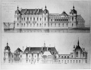 Design for the reconstruction of the north facade and the facade of the Petit Chateau of the Chateau de Chantilly, 1875