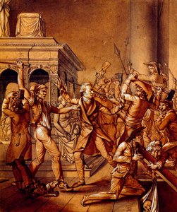 Alexandre Lenoir opposed to the revolutionaries when they want to destroy the grave of French King Louis XII at the Saint Denis royal basilica in 1793, at the time of the French Revolution