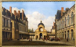 Oval Courtyard of the Château de Fontainebleau. Arrival of Queen Christine of Sweden