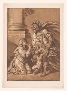 Threatening Soldier with Pleading Woman and Child by Pierre Lelu