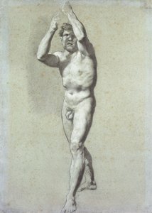 Study of a man, with two arms raised over the head, turned slightly to the left by Pierre Paul Prudhon