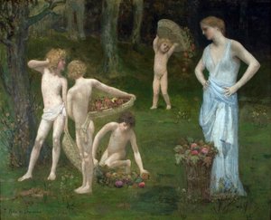 Children in an Orchard. Painting by Pierre Cecil Puvis de Chavannes, c. 1886-1888