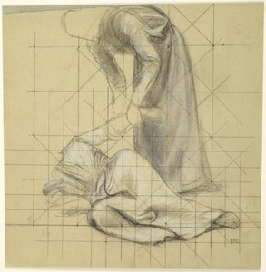 Figure Raising a Fallen Figure, Study for Life of St. Genevieve Series, Paris, Pantheon by Pierre Puvis de Chavannes