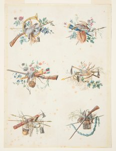 Designs for Six Trophies Composed of Hunting Attributes by Pierre Ranson