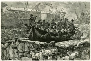 The procession of the Cirio on the eve of All Saints, religious and popular, the image of the Virgin is transported throughout the city on the canoe of a ship that disappeared in 1793, which the survivors offered ex-voto the Miraculous Virgin. Engraving by by Pierre Vignal